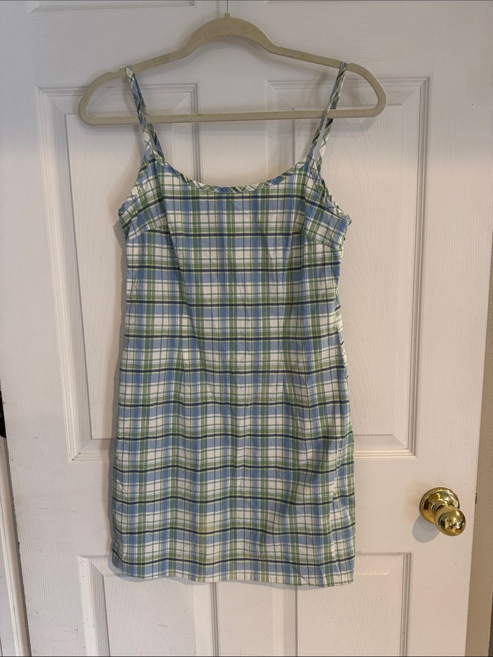 jonathan martin Blue, Green and White Plaid Summer Dress